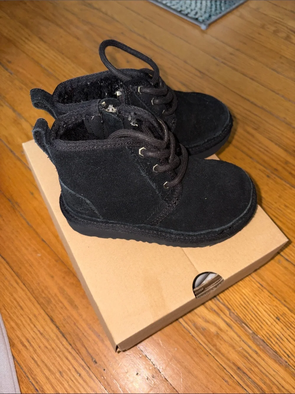 UGG Kids Black Suede Lace-Up Ankle Boots